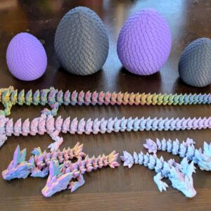 Crystal Dragon and Egg Set - 3D Printed Articulated Fantasy Dragon